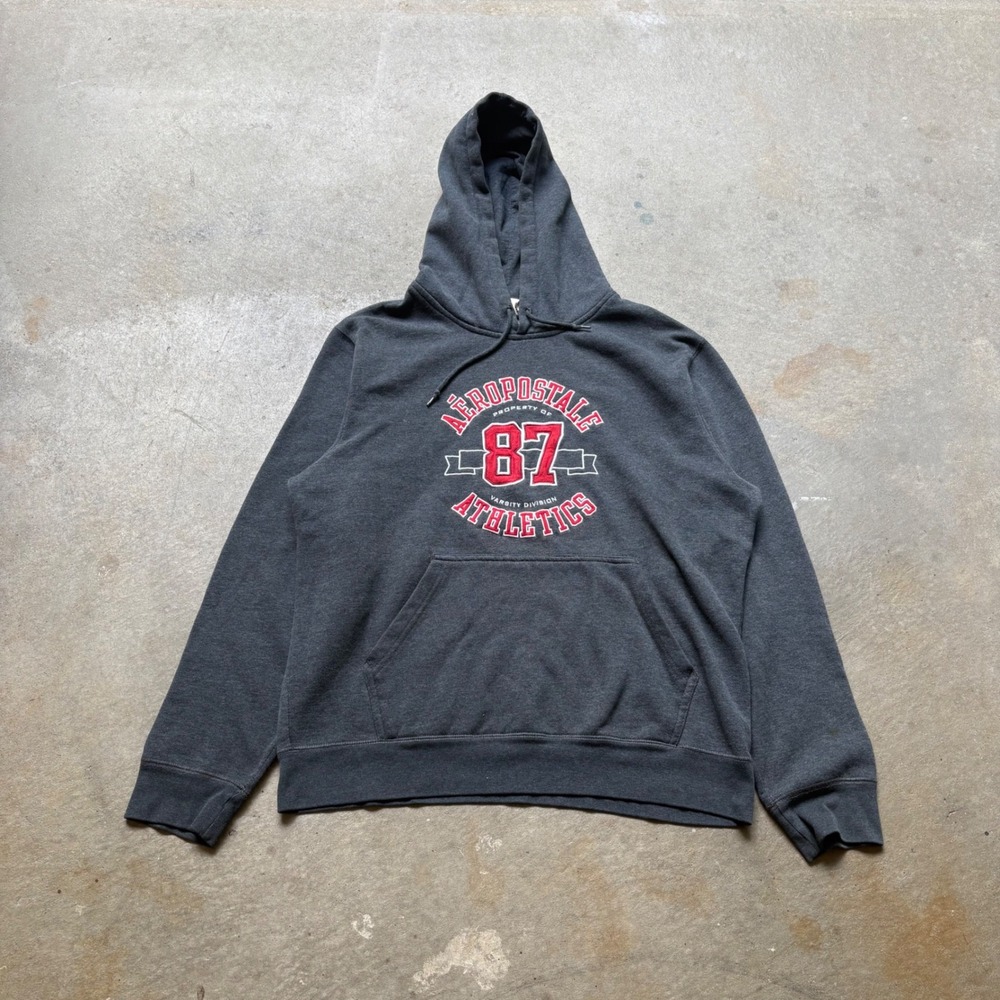 Aeropostale Athletics Mens Large Gray Embroidered Varsity 87 Pullover Hoodie